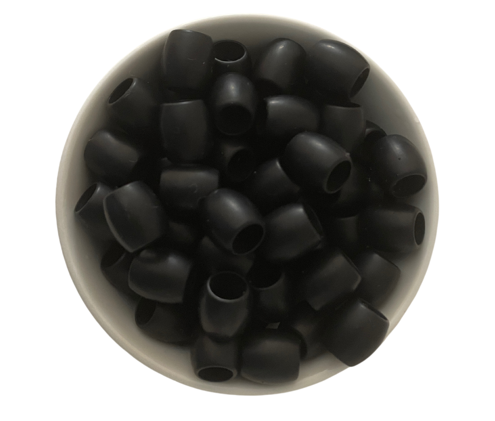 Soft Hair Beads, Squishy, in the color black. Silicone Rubber Hair Beads