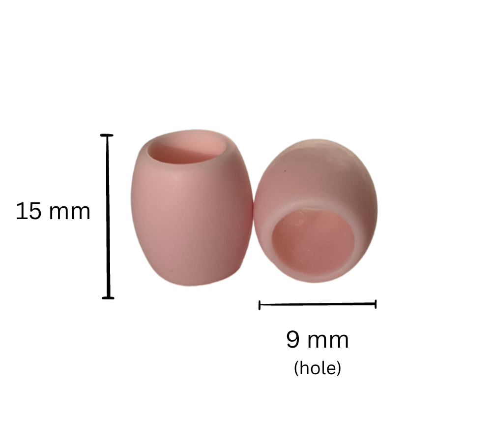 Pink silicone rubber hair beads dimensions, jumbo 9mm hole style